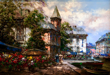 Untitled French Cityscape 43x56 Original Painting - Pierre Latour Untitled French Cityscape 43x56 Original Painting - Pierre Latour