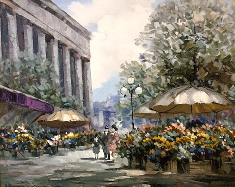 Flower Market 1990 32x40 Huge Original Painting - Pierre Latour