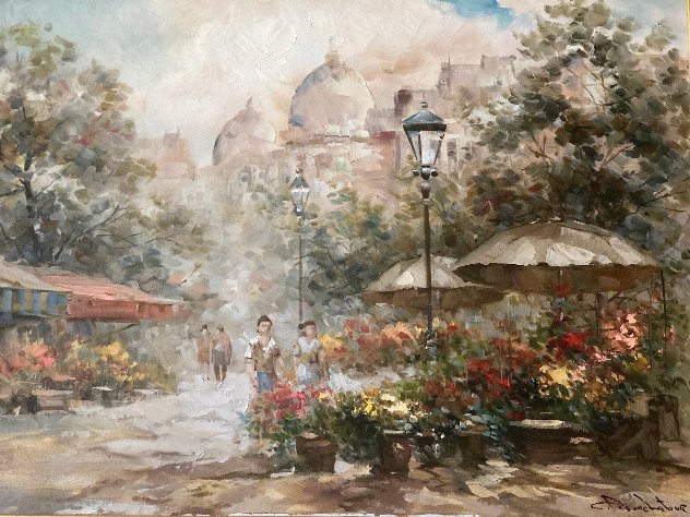 Untitled (Flower Market) 39x49 Original Painting by Pierre Latour