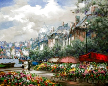 Flower Market 40x51 Super Huge Original Painting - Pierre Latour Flower Market 40x51 Super Huge Original Painting - Pierre Latour