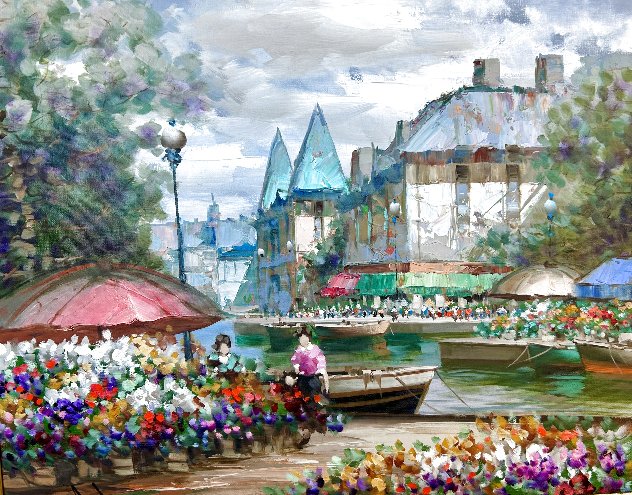 Flower Market II 30x36 - France Original Painting by Pierre Latour