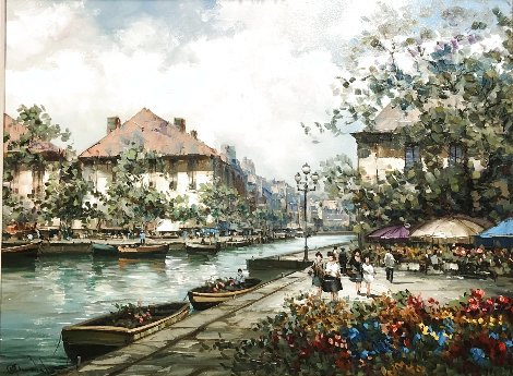 Parisian Flower Market 45x55 - Huge - France Original Painting - Pierre Latour