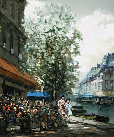 Parisian Flower Market 32x21 - France Original Painting - Pierre Latour