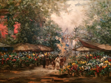 Flower Market 3 1990 24x36 Original Painting - Pierre Latour Flower Market 3 1990 24x36 Original Painting - Pierre Latour