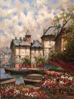 Flower Market/Canal 1996 48x36 Original Painting - Pierre Latour Flower Market/Canal 1996 48x36 Original Painting - Pierre Latour