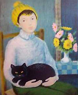 Woman With Cat 1950 Limited Edition Print - Angelina Lavernia Woman With Cat 1950 Limited Edition Print - Angelina Lavernia