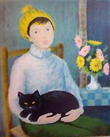 Woman With Cat 1950 Limited Edition Print - Angelina Lavernia