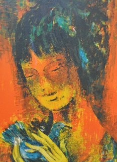 Woman And Bird Limited Edition Print - Lebadang Woman And Bird Limited Edition Print - Lebadang