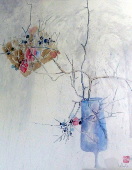 Branches in Blue Watercolor 1983 48x40 Watercolor by Lebadang Branches in Blue Watercolor 1983 48x40 Watercolor by Lebadang