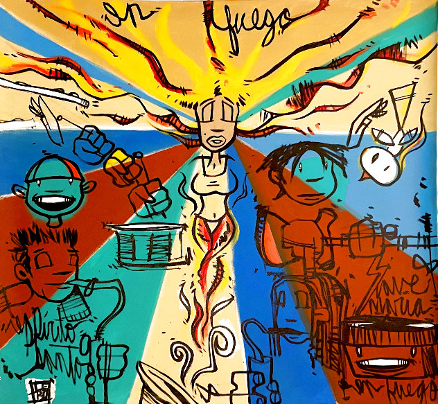 En Fuego 2004 48x48 - Huge Original Painting by David Le Batard Lebo