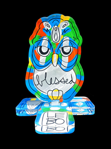 Blessed Owl Mixed Media Unique Glass  Sculpture 2017 13 in Sculpture by David Le Batard Lebo