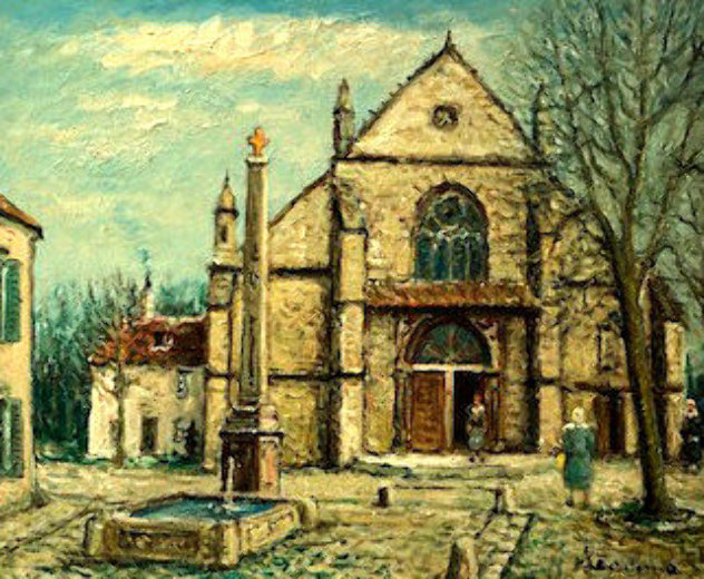 Old Gothic Church in France 1972 29x33 Original Painting by Alois Lecoque