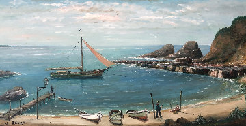 Untitled (Boat at Shore) 31x55 - Huge Original Painting - Alois Lecoque Untitled (Boat at Shore) 31x55 - Huge Original Painting - Alois Lecoque