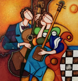 Untitled (Musicians) 58x58 Original Painting - Charles Lee Untitled (Musicians) 58x58 Original Painting - Charles Lee