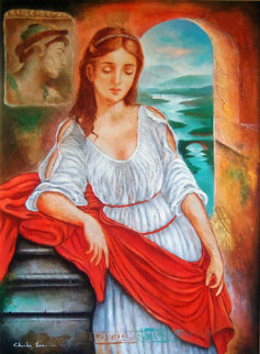 Untitled Portrait of a Young Woman With Red Sash 46x37 Huge Original Painting - Charles Lee Untitled Portrait of a Young Woman With Red Sash 46x37 Huge Original Painting - Charles Lee