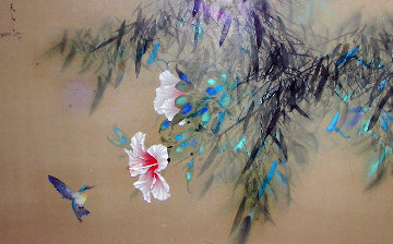 Hibiscus on Silk 1979 45x35 Super Huge Original Painting - David Lee Hibiscus on Silk 1979 45x35 Super Huge Original Painting - David Lee