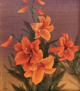 Untitled (Orange Flowers) Watercolor 27x23 Watercolor - David Lee Untitled (Orange Flowers) Watercolor 27x23 Watercolor - David Lee