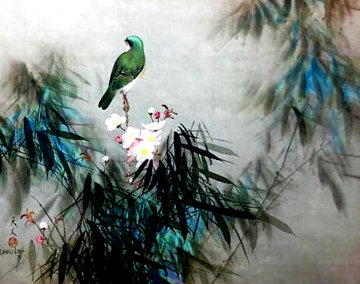 I Believe It's Blue Bird on a Branch 1978 33x40 Huge Original Painting - David Lee