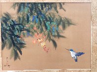 Untitled Hummingbird in Flight Watercolor 1980 22x28 Original Painting by David Lee - 2
