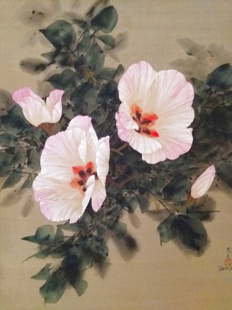Still Life Floral 33x27 in Silk Original Painting by David Lee