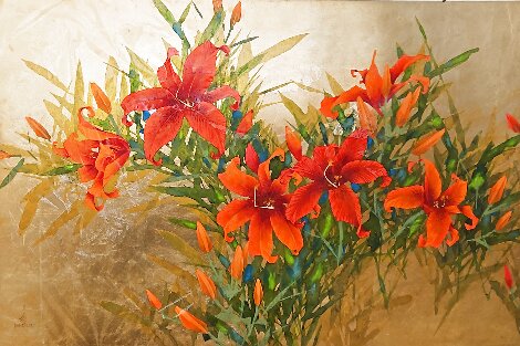 Radiant Reverie Watercolor 28x40 - Huge - Gold Leaf Watercolor - David Lee