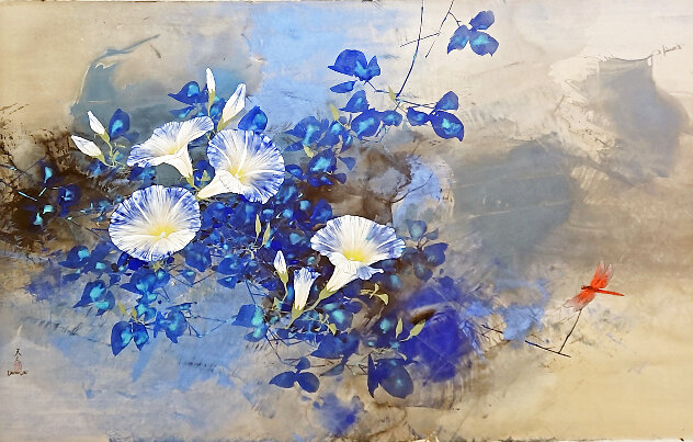 Rhapsody in Blue Watercolor on Silk 32x46 - Huge Watercolor by David Lee