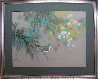Untitled (Bird on Branch with Flowers)  1979 18x24 Original Painting by David Lee - 1