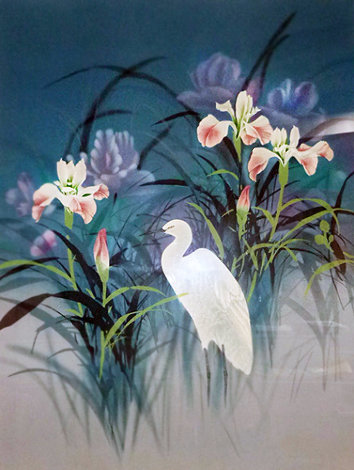 Untitled Egret Painting 48x36 Huge Original Painting - David Lee