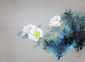 Delicate White Floral 1995 38x48 Original Painting - David Lee Delicate White Floral 1995 38x48 Original Painting - David Lee