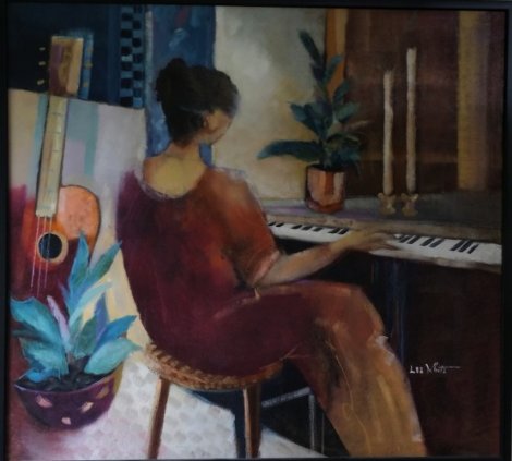 Woman With Piano 52x55  Huge Original Painting - Lee White