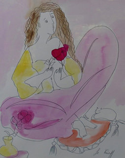 A Single Rose Unique Watercolor 2001 32x28 Watercolor - Linda LeKinff A Single Rose Unique Watercolor 2001 32x28 Watercolor - Linda LeKinff