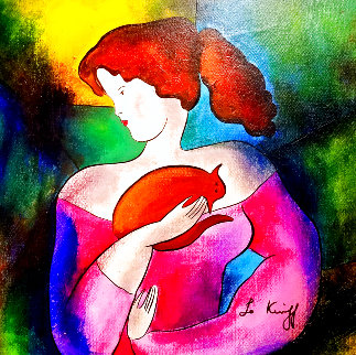Woman With Cat 18x18 Original Painting - Linda LeKinff Woman With Cat 18x18 Original Painting - Linda LeKinff