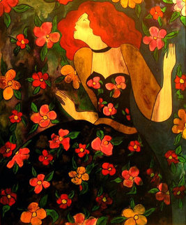 Florilege (wood panel) 1998 29x23 Original Painting - Linda LeKinff Florilege (wood panel) 1998 29x23 Original Painting - Linda LeKinff