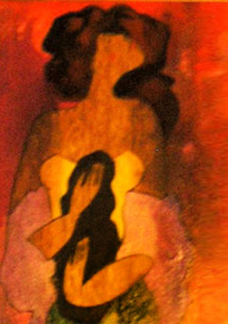 Lili II on wood 2002 25x8 Original Painting - Linda LeKinff