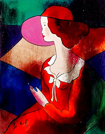 Chapeau Rouge (Red Hat) 20x16 Original Painting - Linda LeKinff