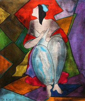 Julie Au Bonnet on wood 1998 21x18 HS twice Original Painting - Linda LeKinff Julie Au Bonnet on wood 1998 21x18 HS twice Original Painting - Linda LeKinff