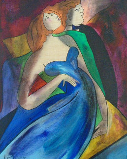 La Vie En Bleu on Wood 2002 24x21 Original Painting - Linda LeKinff La Vie En Bleu on Wood 2002 24x21 Original Painting - Linda LeKinff
