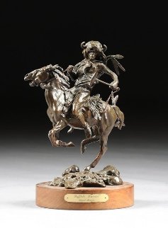 Buffalo Warrior Bronze Sculpture 1985 28 in Sculpture - David Lemon Buffalo Warrior Bronze Sculpture 1985 28 in Sculpture - David Lemon