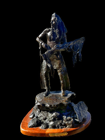 Curly Crow Indian Scout Bronze Sculpture 1983 19 in Sculpture - David Lemon