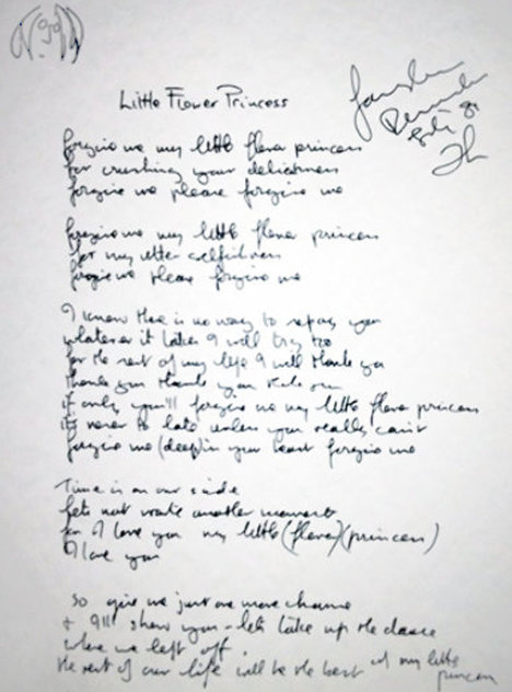 Lyrics: Little Flower Princess 1995 Limited Edition Print by John Lennon