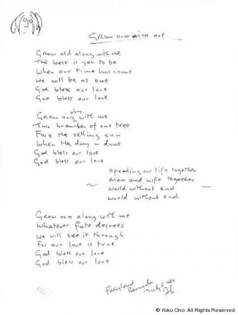 Lyrics: Grow Old With Me 1980 Limited Edition Print by John Lennon