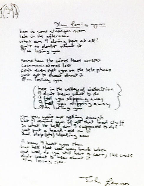 Lyrics: I'm Losing You 1995 Limited Edition Print by John Lennon