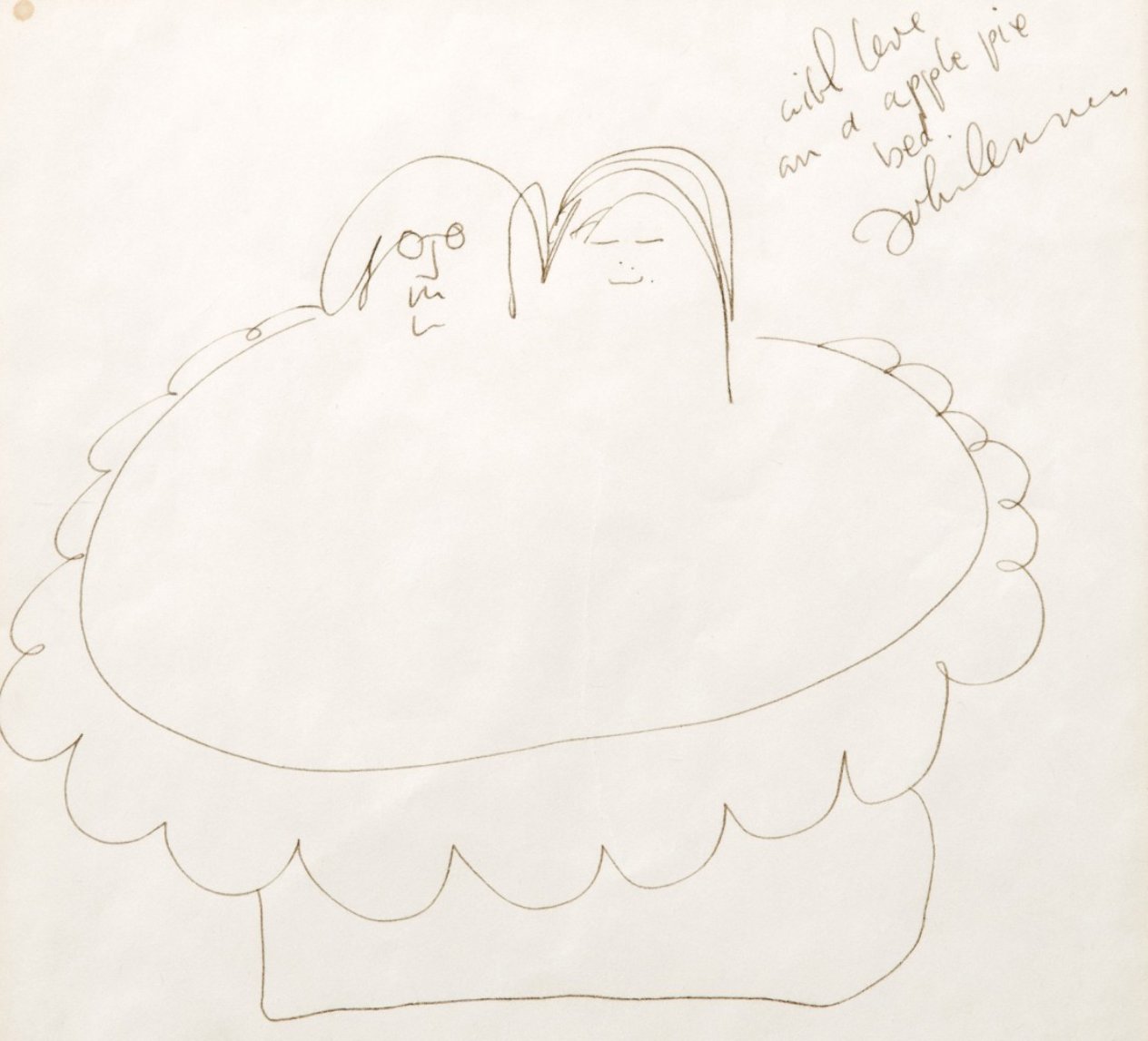 Apple Pie Bed Drawing c. 1969 23x23 by John Lennon For Sale on Art