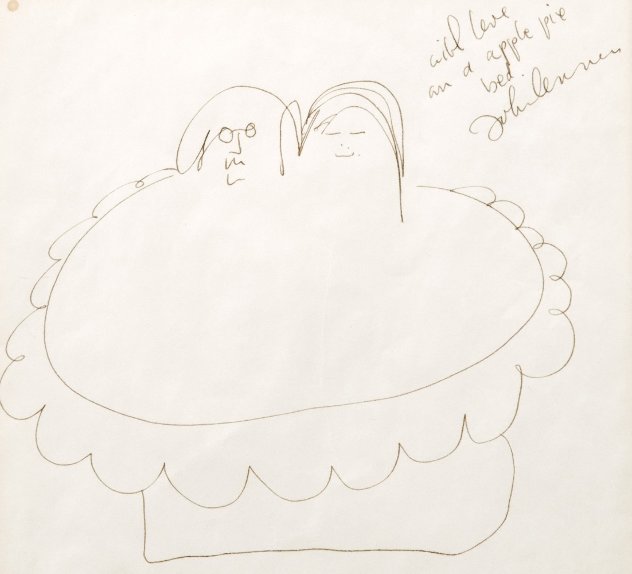 Apple Pie Bed Drawing c. 1969 23x23 Works on Paper (not prints) by John Lennon