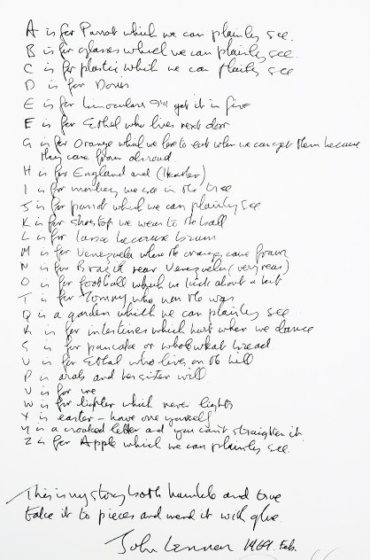 A to Z Poets Page HS Limited Edition Print by John Lennon
