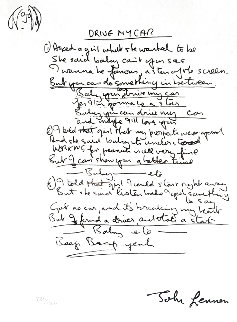 Lyrics: Drive My Car 2003 Limited Edition Print - John Lennon Lyrics: Drive My Car 2003 Limited Edition Print - John Lennon