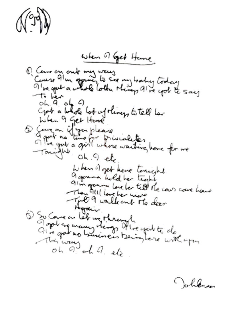 Lyrics: When I Get Home 2003 Limited Edition Print by John Lennon