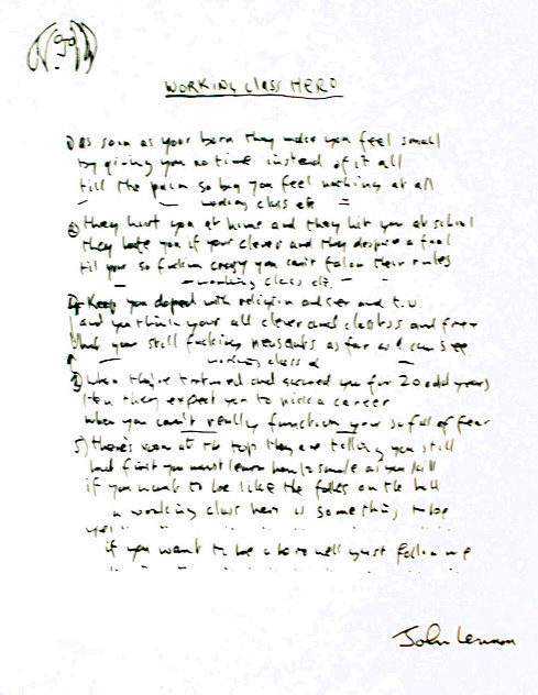 Lyrics: Working Class Hero 2003 Limited Edition Print by John Lennon