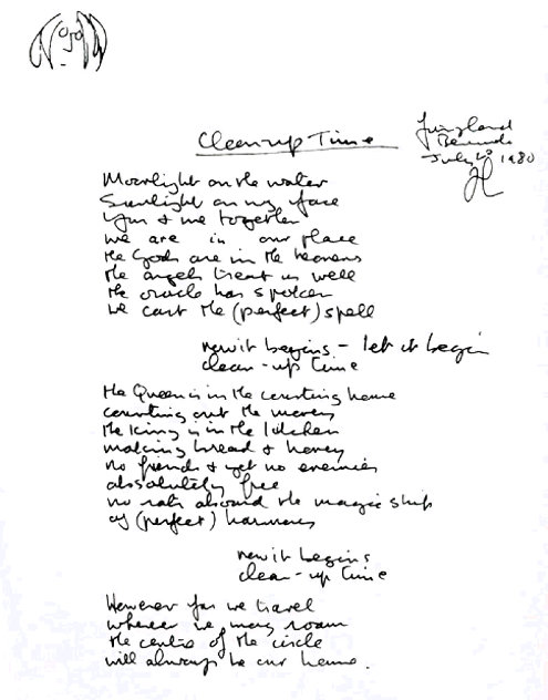Lyrics: Clean Up Time 1980 Limited Edition Print by John Lennon