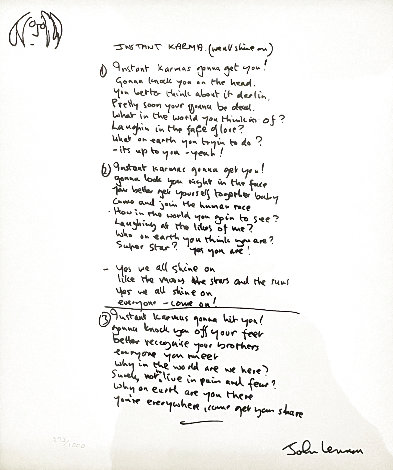 Lyrics: Instant Karma 2003 Limited Edition Print - John Lennon